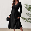 cross-border french chic v-neck dress - autumn/winter elegant a-line high-waisted midi dress