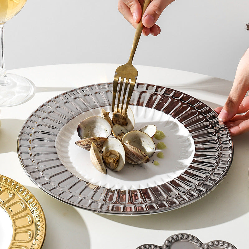 Insaccessible luxury ceramic western food plate scandinavian relief restaurant for home steak plate fruit dessert plate model room plate