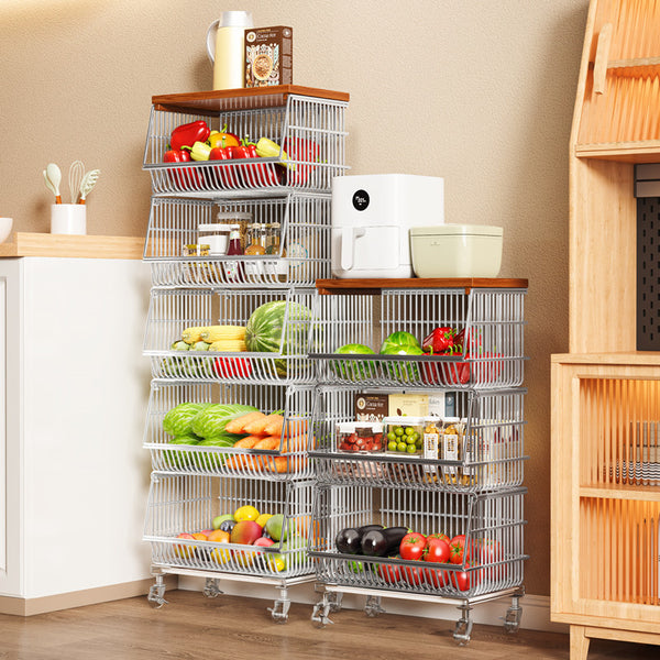 Kitchen Layered Shelf Floor-to-ceiling vegetable basket Fruit and vegetable storage basket Household multifunctional snack trolley