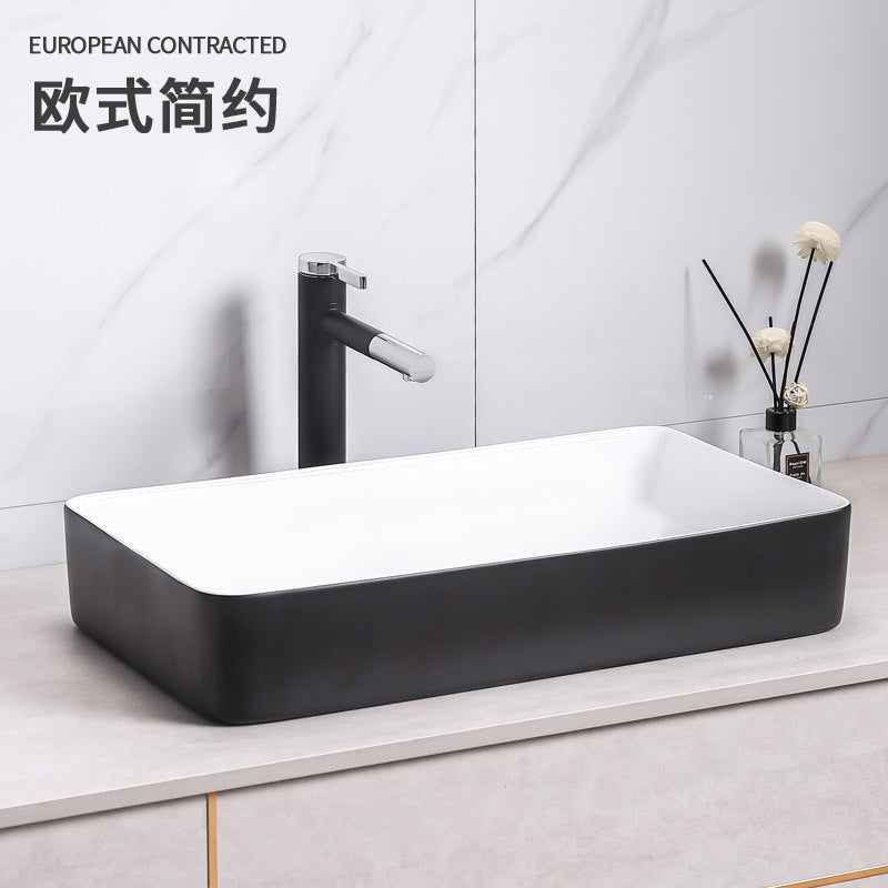 陶瓷台上盆一体洗手盆薄边艺术盆哑光黑无孔洗手盆酒店工程陶瓷盆