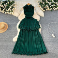 European and american light luxury sleeveless dress - women's summer ruffle hem, cinched waist, elegant, unique, exquisite maxi dress