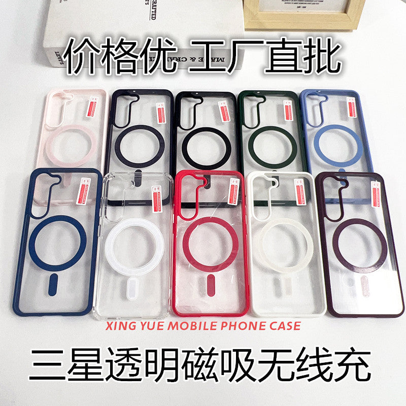 wholesale of samsung s25 ultra transparent magnetic phone case, s24 wireless charging color shield protective cover, a15