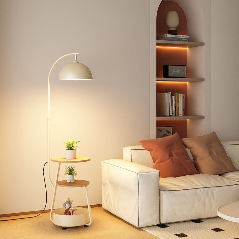 Wood style living room sofa corner floor lamp charging storage all-in-one coffee table lamp cream style bedroom atmosphere lamp