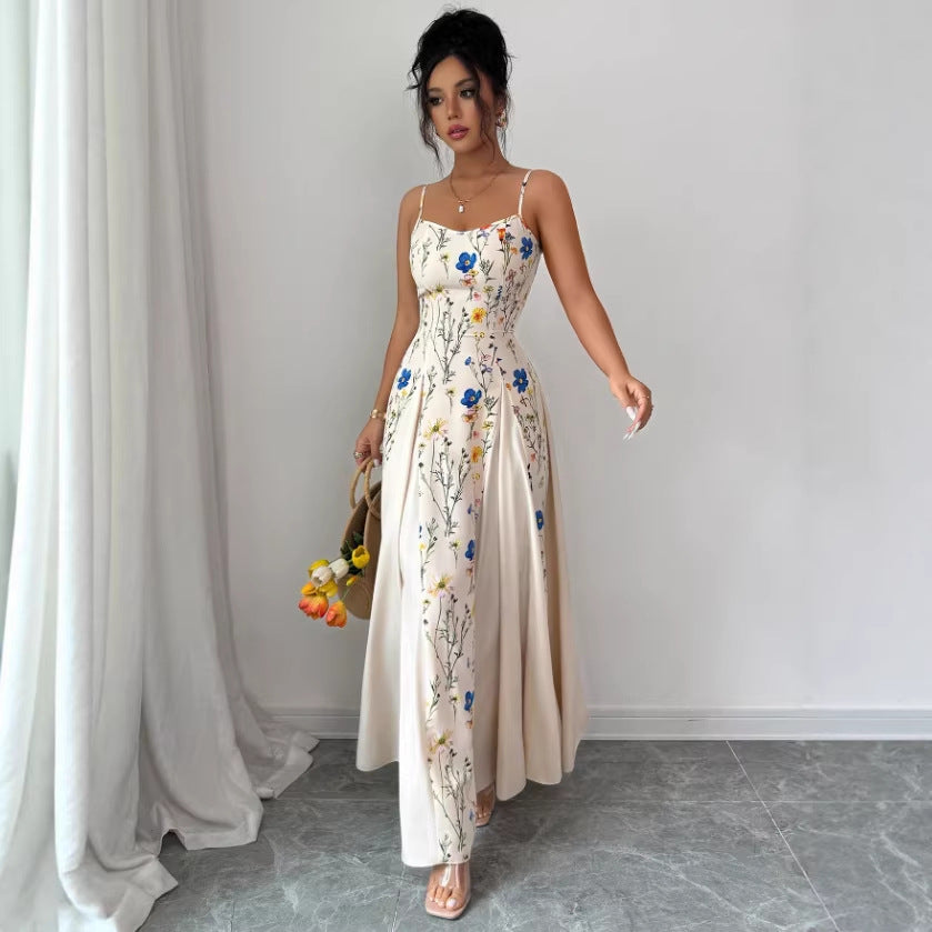 new european and american style floral halter neck maxi dress for women - spring collection