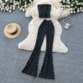 Retro polka dot tube top vest high waist bootcut pants women's summertwo-piece setwork clothing style silmslimming lookcasualsuit