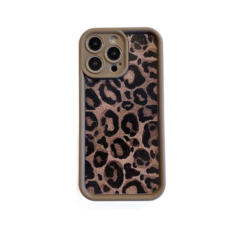 Brown apple 16pro leopard print mobile phone case iphone11/13 short lanyard protective cover xr apple 16 mobile phone case