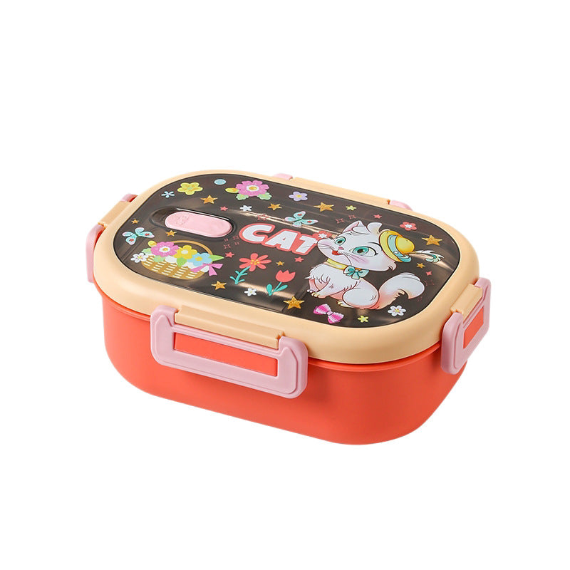 Divided bento box, 304 stainless steel lunch box, student & office worker, microwaveable, sealed meal container, cute cartoon design