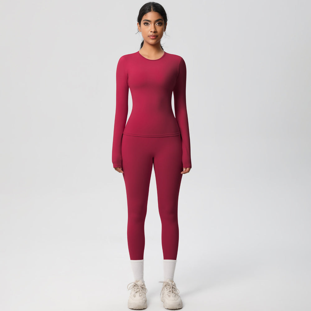 European and american brushed nylon tight-fitting yoga set - casual, quick-drying fitness apparel for women's outdoor running and sports