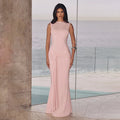 european and american autumn new arrival: fashionable solid color sleeveless ribbon dress - women's sexy backless pleated maxi dress