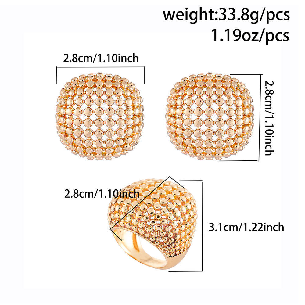 Wholesale retro ring sets, cross-border niche design geometric hollow jewelry, heavily crafted round bead metal stud earrings for women