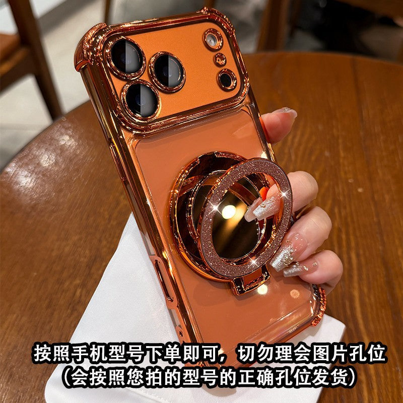 compatible iphone 17 pro phone case, electroplated, four-corner drop protection, mirror finish, magnetic stand, apple 15 full coverage