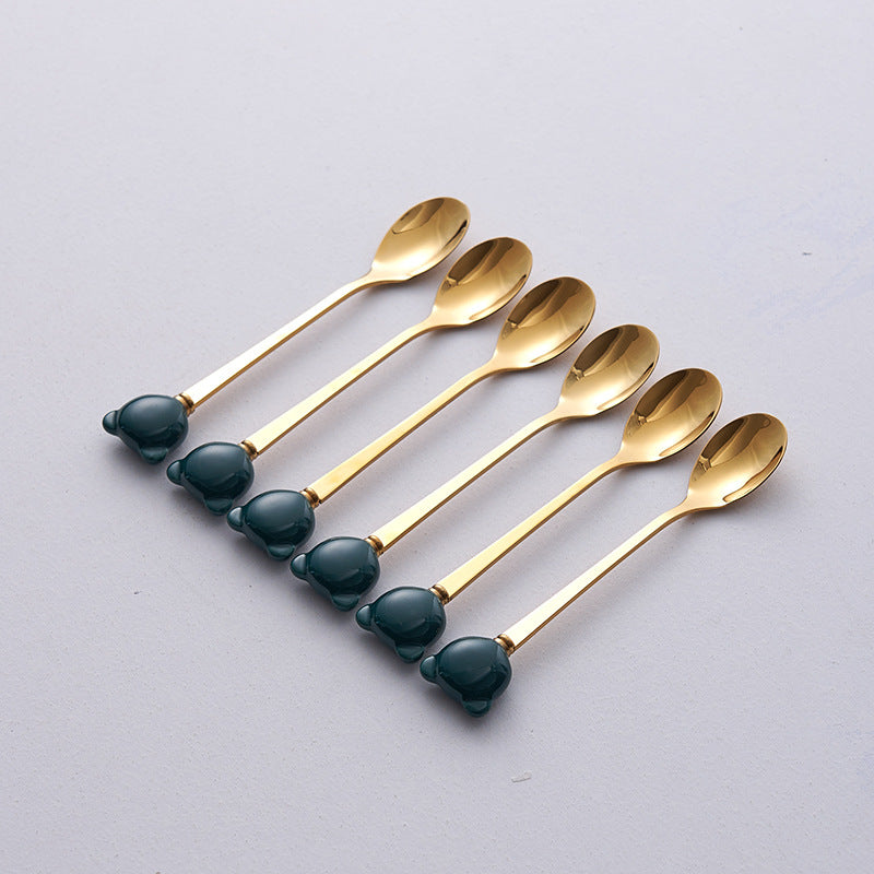 Bear fruit fork suit high-looking electroplated ceramic storage jar stainless steel fork spoon combination fruit pick jar wholesale