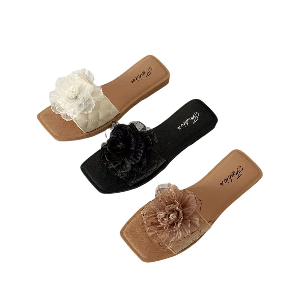 2025 summer new arrival: women's square-toe fashion sandals & slippers - casual, stylish, with bow detail, perfect for outdoor wear