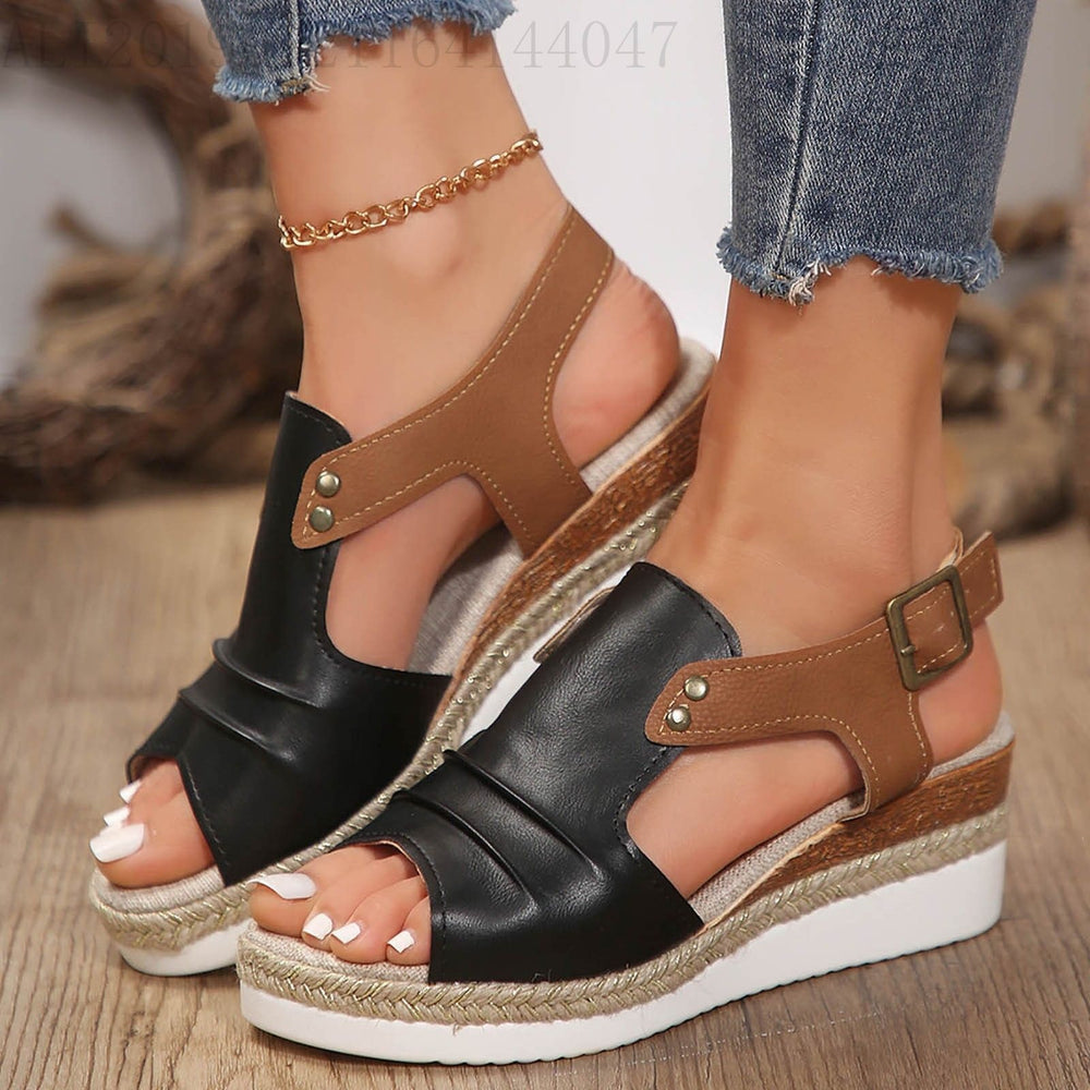 Exportplus sizesummernew arrival women's sandals wedge hemp rope bottom fish mouth sandals  hot women's sandals wholesale