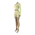 fashionfashion women's silm zipper long sleeves thumb button tops shorts two-piece set sports suit