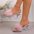plus sizefashion high-heeled slippers transparent 2026 french furry open toe square toe wine glass heel slippers wholesale