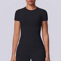 New arrival cross-border fashion seamless pure color tight high elastic breathable t-shirt sports running fitness yoga wear tops for women