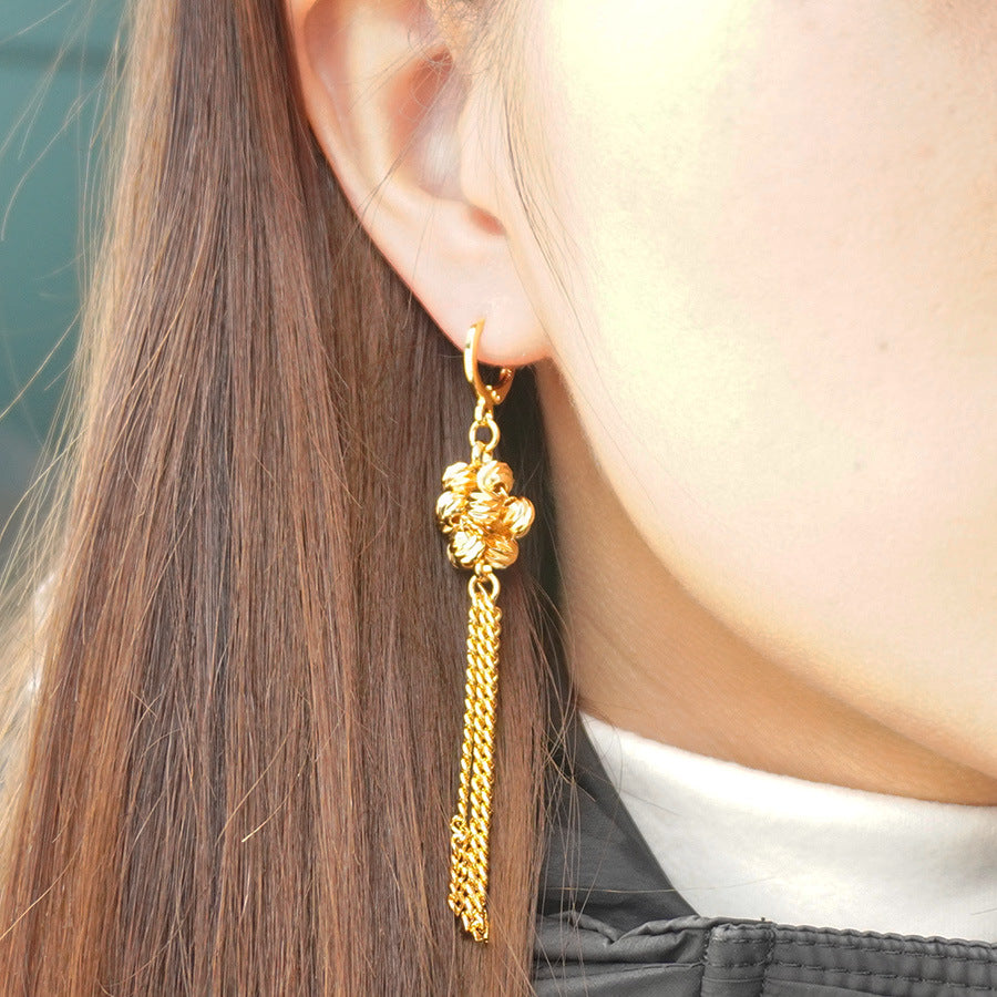 24k gold-plated copper drop earrings - bohemian chic floral tassel design, perfect for weddings and parties
