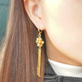 24k gold-plated copper drop earrings - bohemian chic floral tassel design, perfect for weddings and parties