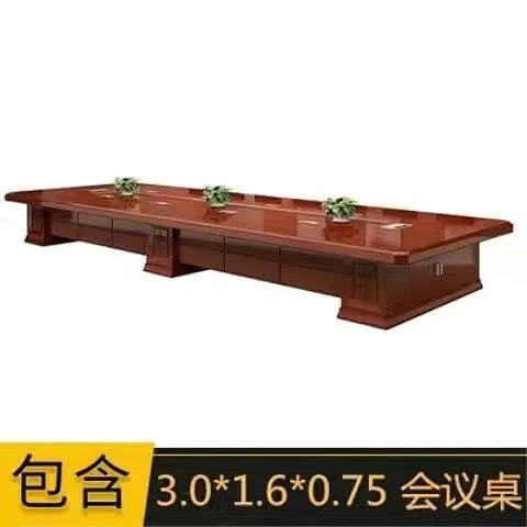 Large conference table long table casual modern office conference room table and chair combination strip paint solid wood leather conference table