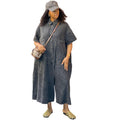 European and american style denim jumpsuit  cross-border foreign trade women's washed single-breasted short-sleeved loose jumpsuit