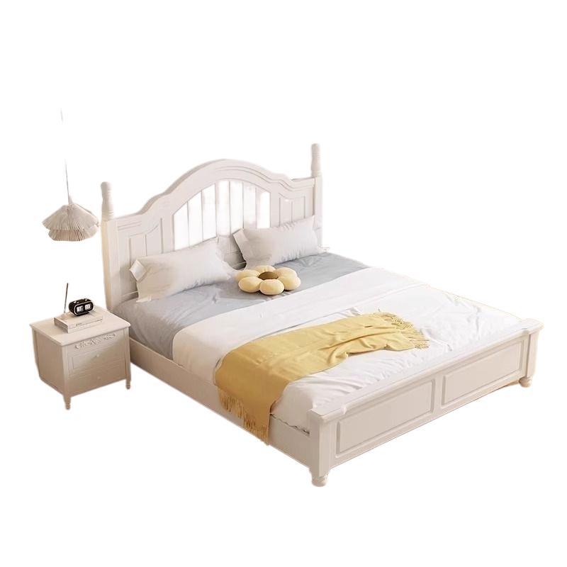 Nordic white cream solid wood bed - modern minimalist 1.8m double bed for master bedroom, 1.2m single bed with storage, wedding bed