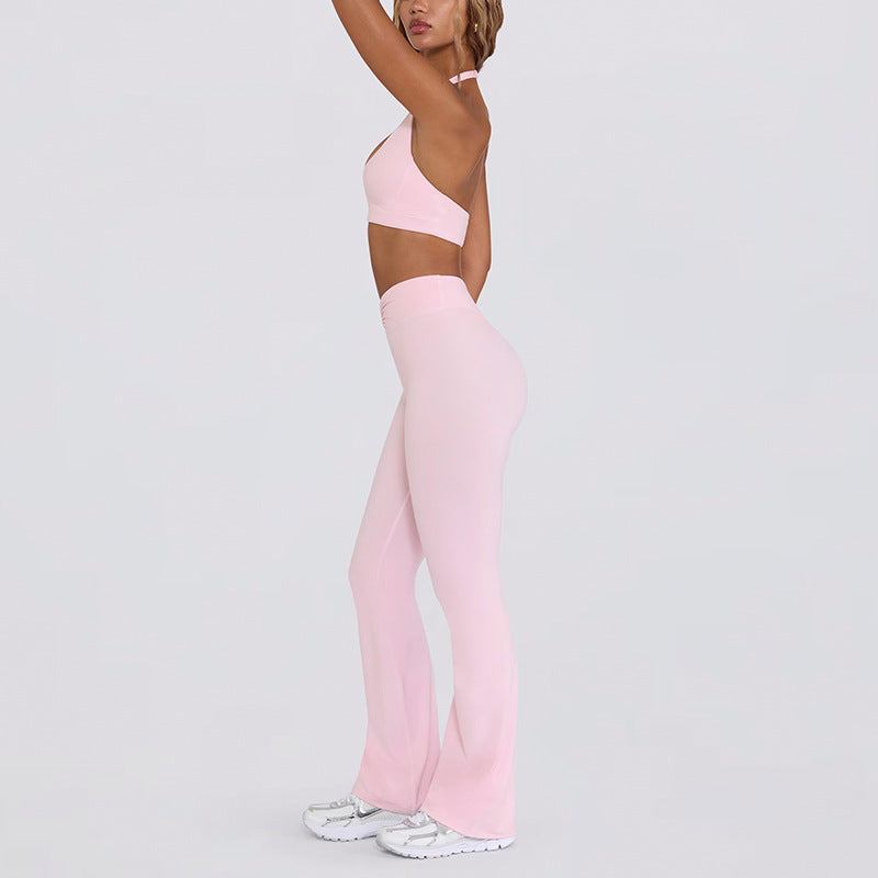 Sling backless nude back running halter sports intimates bra fitness flare pants yoga suit women