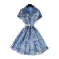 French romantic style heavy lace embroidery dress - women's summer short sleeve, cinched waist, hollow-out, slimming, elegant mini dress