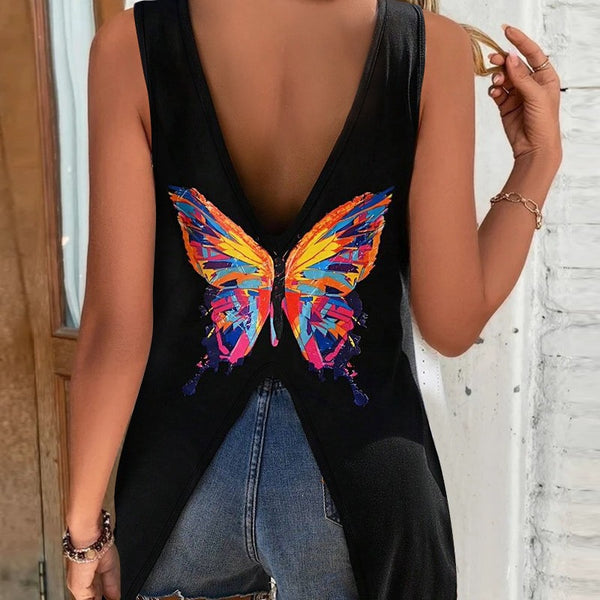 ODT3779M series  popular European and American V-neck butterfly printed sleeveless top