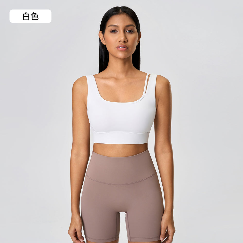 New shockproof, push-up, cutout back yoga bra - barely there, skin-friendly, semi-fixed cup sports bra for women - d25071
