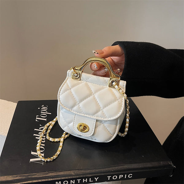 2025 new Korean version rhombus embroidery thread small square bag hanger handbag chain single shoulder crossbody small satchel