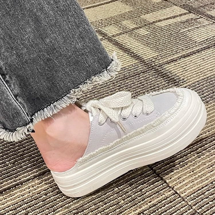 ins Korean version of dad shoes women's 2023 summer new student platform sports shoes women's casual bag head canvas half drag