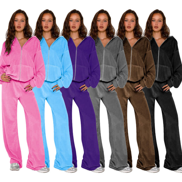 YM-018-E5 European and American women's clothing, 's new models, fashionable imported Korean velvet hooded two-piece set,