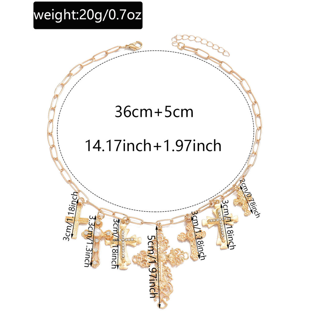 Wholesale diamond-studded cross necklace - european & american cross-border niche design accessories - women's hip-hop punk metal clavicle chain