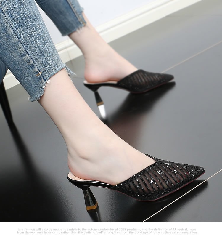 Baotou sandals for women 2021new arrival mesh pointed toe stiletto heel popular slippers high heel outweark-style half slippers for women summer