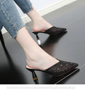 Baotou sandals for women 2021new arrival mesh pointed toe stiletto heel popular slippers high heel outweark-style half slippers for women summer
