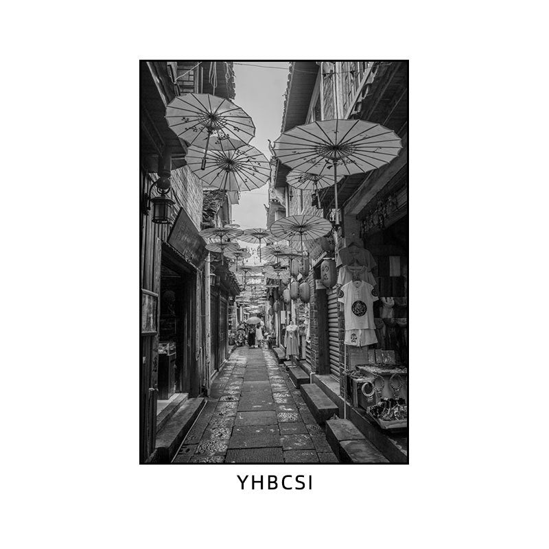 Hunan restaurant hanging paintings old Changsha Chinese hotel restaurant box hanging paintings retro nostalgic Hunan black and white architectural murals