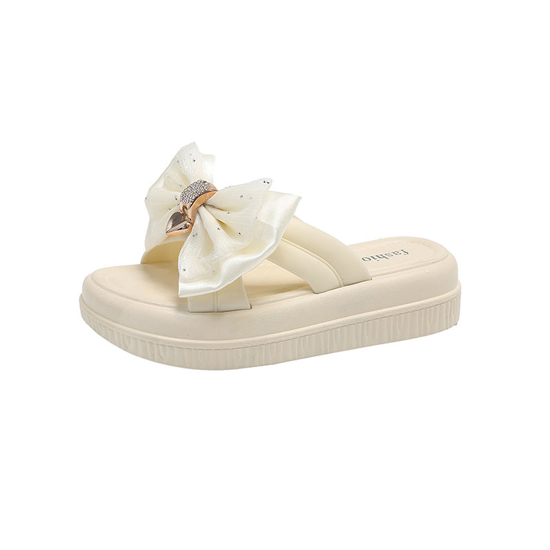 Platform sole high-top versatile sandals & slippers - women's summer new arrivals - chunky heel bow detail thong sandals