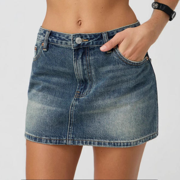 Europe, America and Foreign Trade Express   Slim Casual Elastic Washed Denim Skirt Women