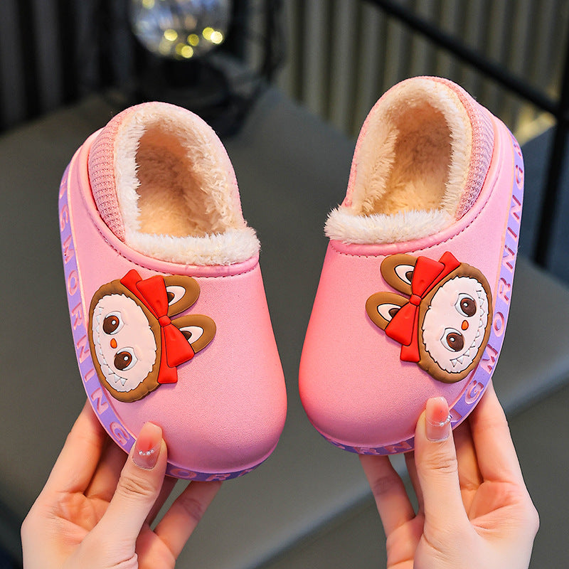 Kids cotton slippers winter indoor girl baby non-slipthickenedheattechcute boy's fur cotton shoes