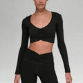 New arrival cationic high elastic yoga suit shirred drapedloose loose wide leg pants sports long sleevestops women