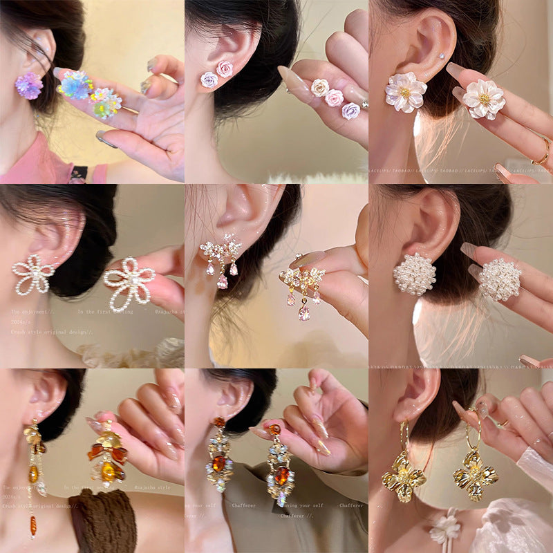 925 silver needle spring and summer flower earrings for women classy super fairy elegantbest selling earrings 2026 small fresh earrings