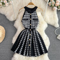 summer american retro halter neck off-shoulder slimming a-line knit mini dress for petite figures