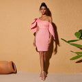 Special offer african space layer oblique shoulder skirt lotus leaf small dress waist bag hip short skirt elegantpure color off-shoulder sexy women