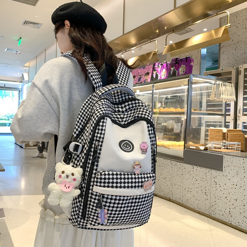 School bag girls ins style Korean version of junior high school students large-capacity backpack simple middle school students casual contrasting backpack