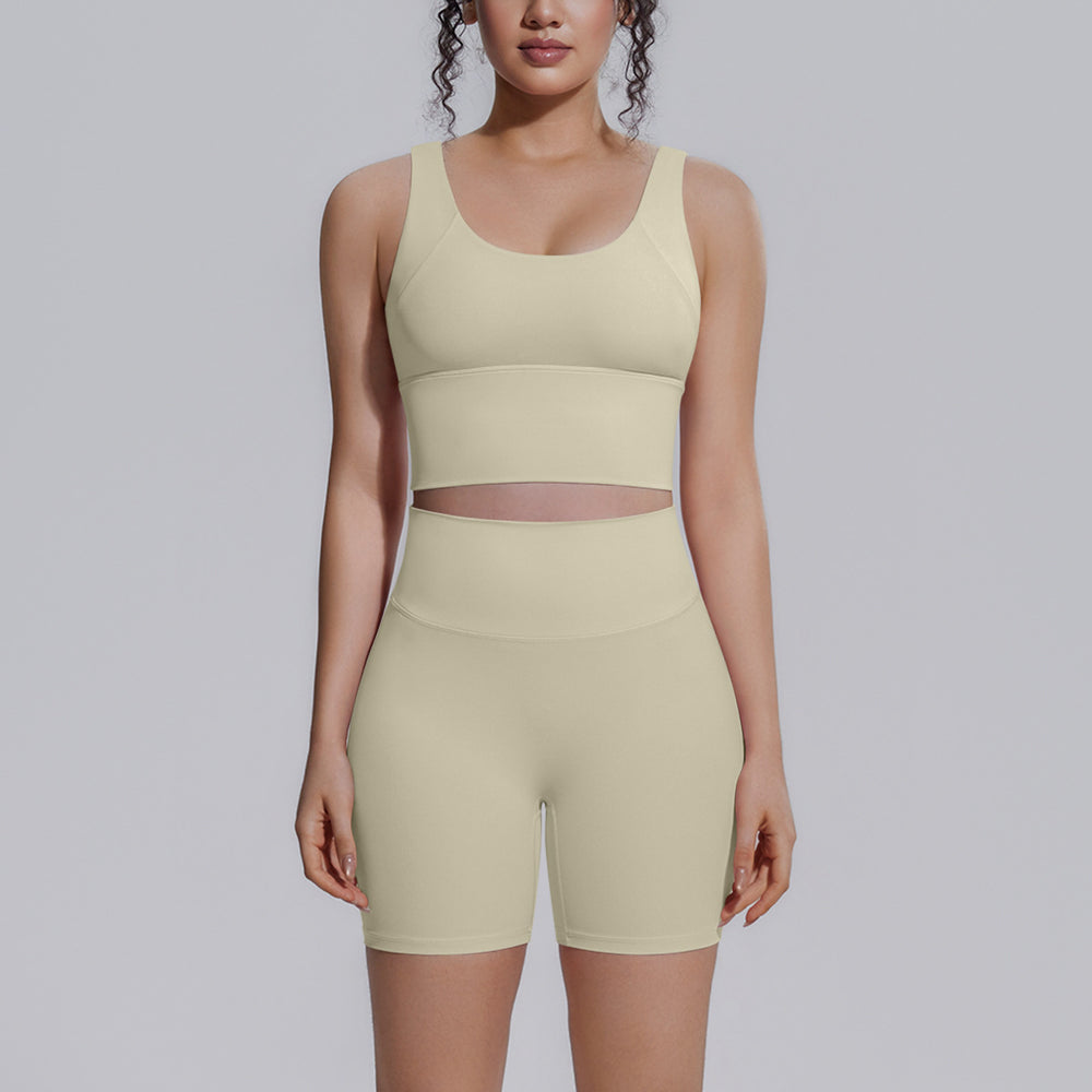 Sexy v-shaped back sports bra high waist hip lifting tight shorts suit quick-drying yoga clothes running fitness clothes