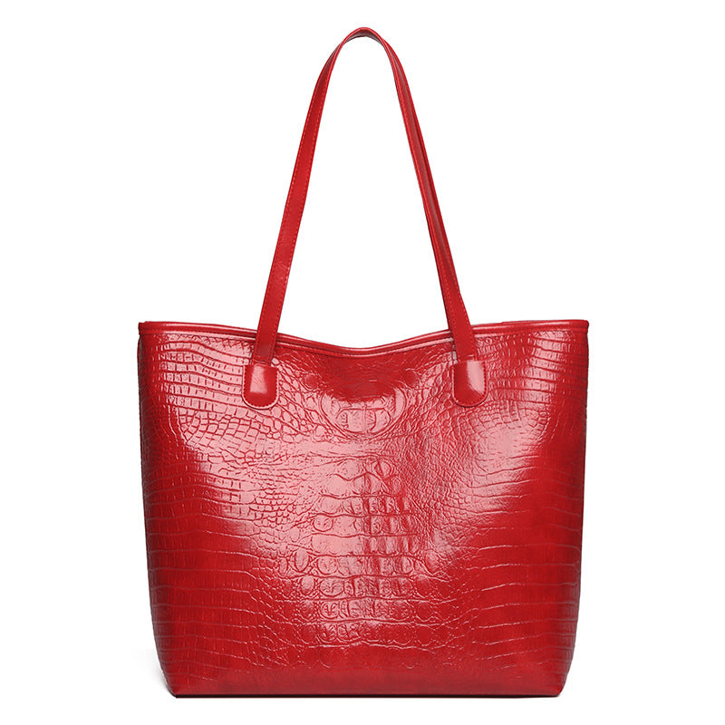 Trendy fashion tote bag 2026 new spring solid color crocodile pattern large capacity shoulder bag handbag women's bag