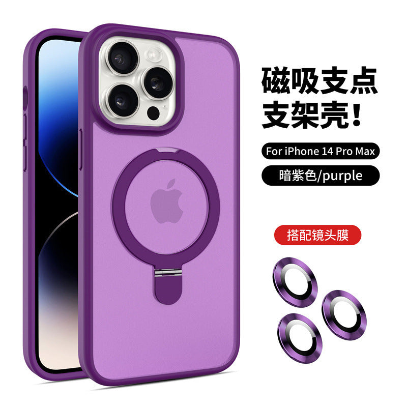 Magnetic lens protector case with kickstand for iphone 16, apple 17 pro, skin-feel matte hard case
