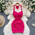 Feminine dress  new arrival pure desire sexy halter suspender waist slimming mesh hip covering short skirt