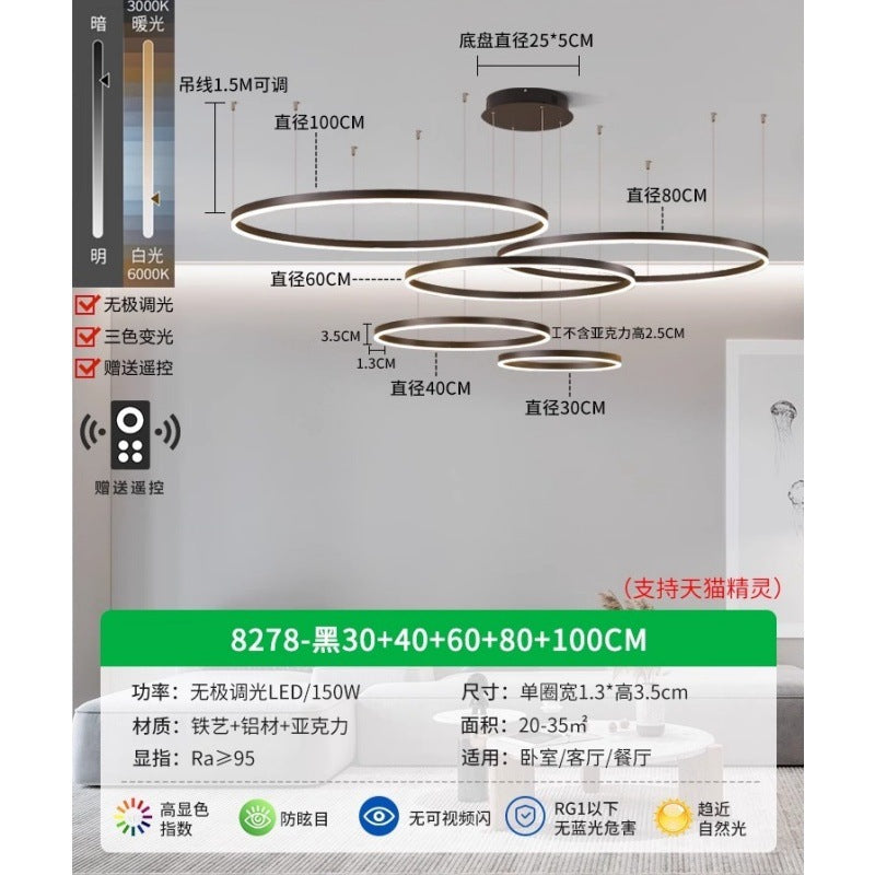 Circle of Light Living Room Chandelier French Postmodern Simple Light Luxury Dining Room Light Duplex Circle Hall Lighting 1